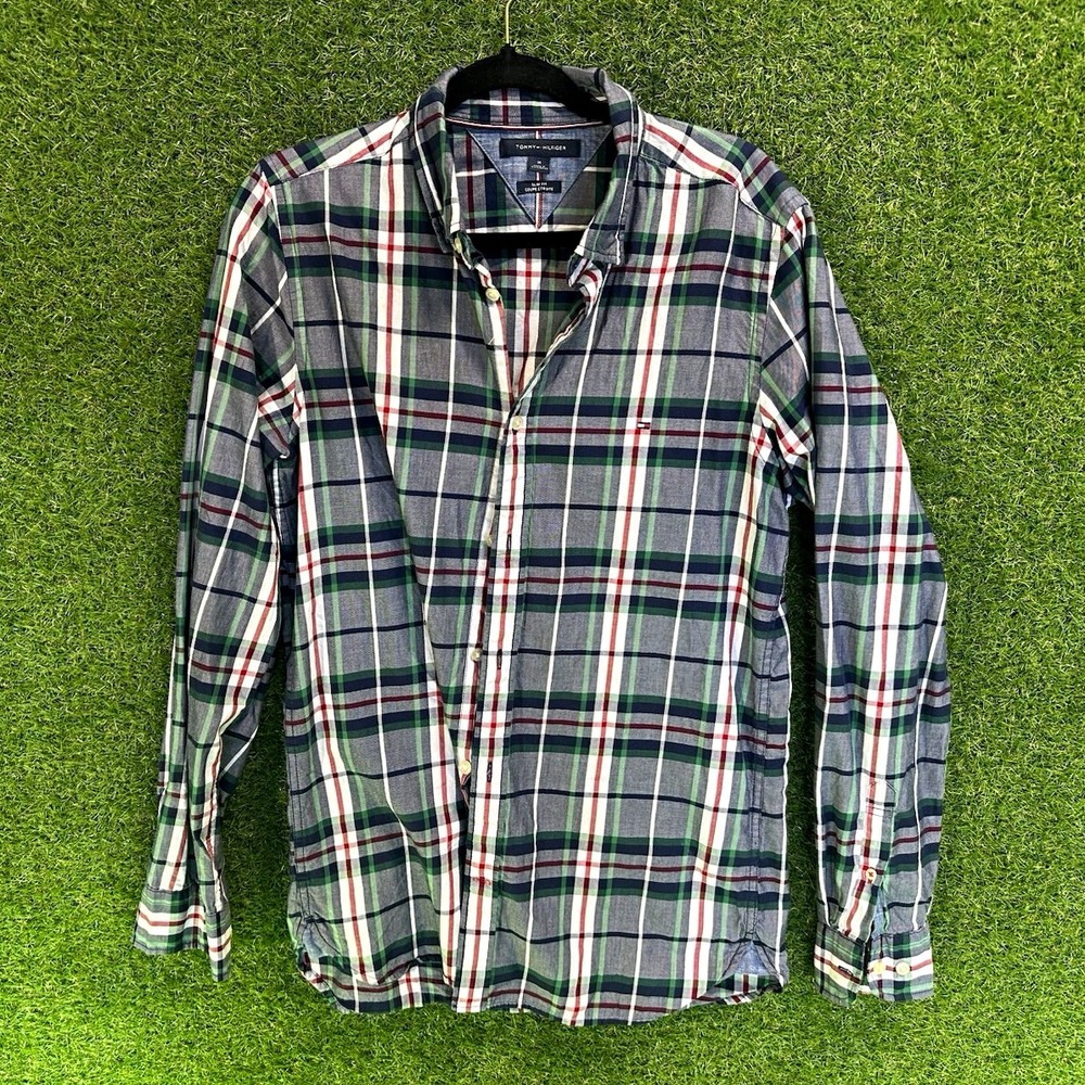 Tommy Hilfiger Slim Fit Plaid Woven Cotton Long Sleeve Button-Up Men's M
